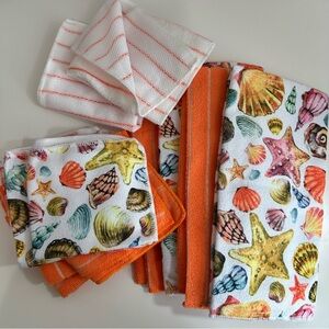 Smart Home 12 Piece Seashell & Orange Kitchen Towel & Wash Cloth Set